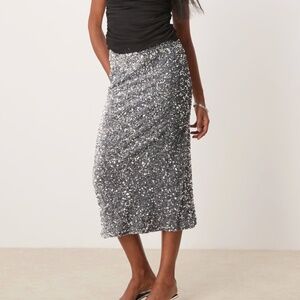 Vila Sequin & Velour Midi Skirt